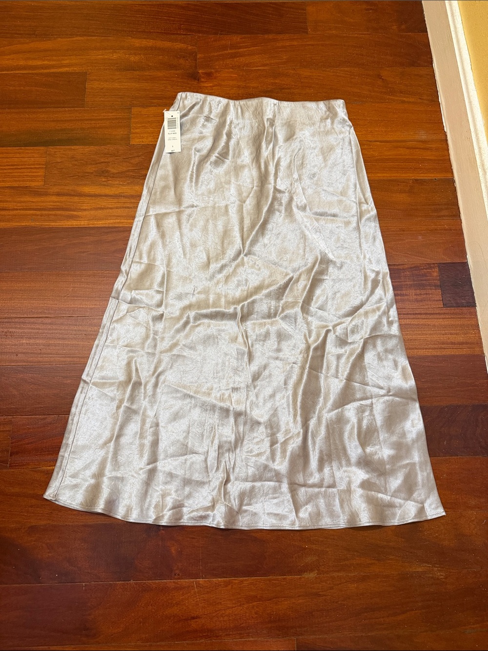 Aritzia Babaton Slip Midi Skirt Satin Silver A-Line